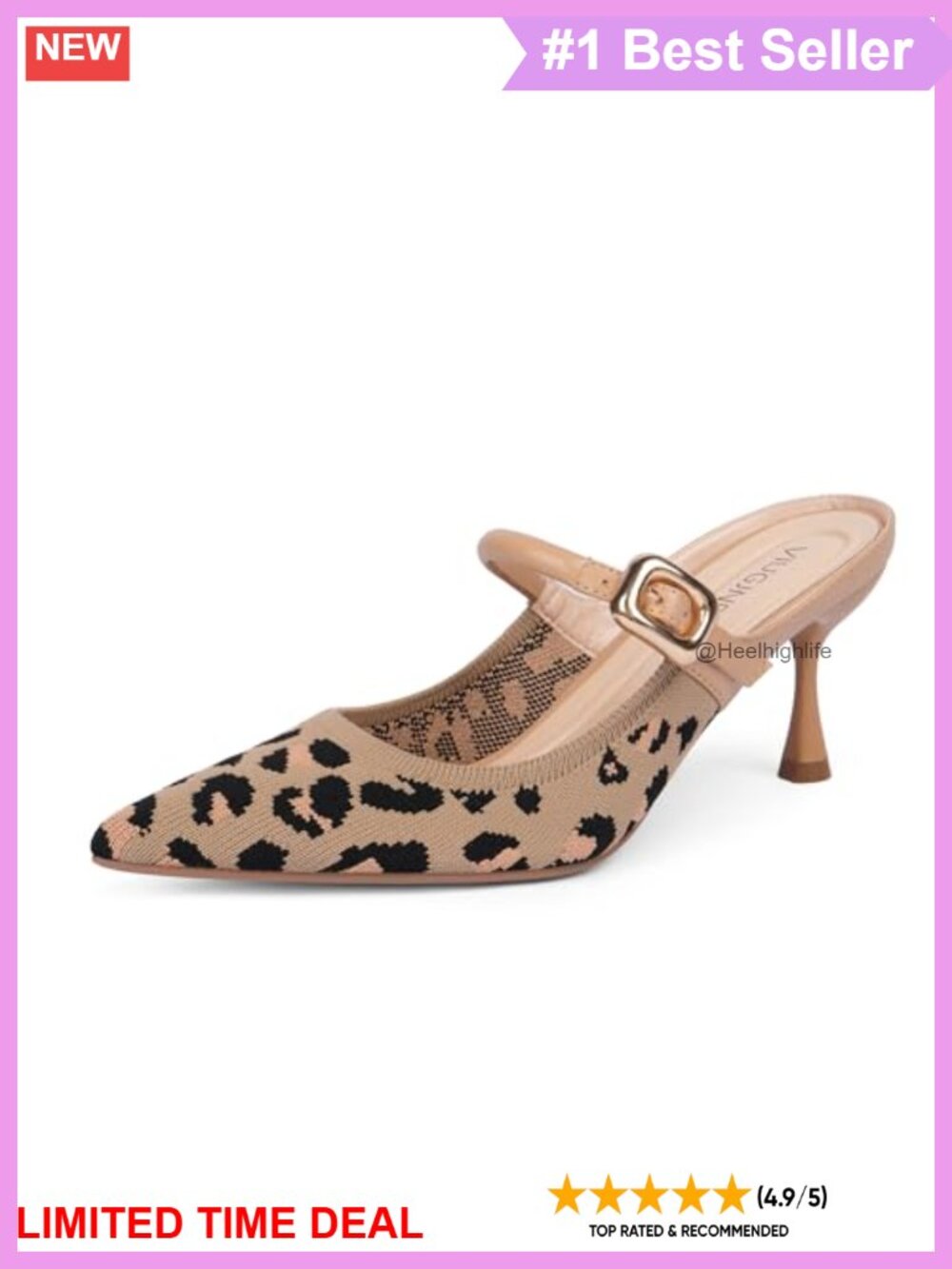 Knit Closed Toe Kitten Heel Mules Pointed Toe Buckle Strap Women's Heels